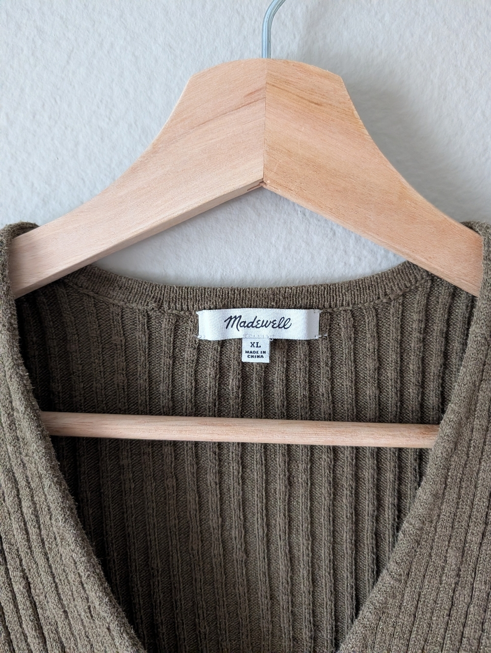 Madewell Ribbed Knit Cardigan Olive Green Button Front Womens XL Runs Small - Picture 5 of 6